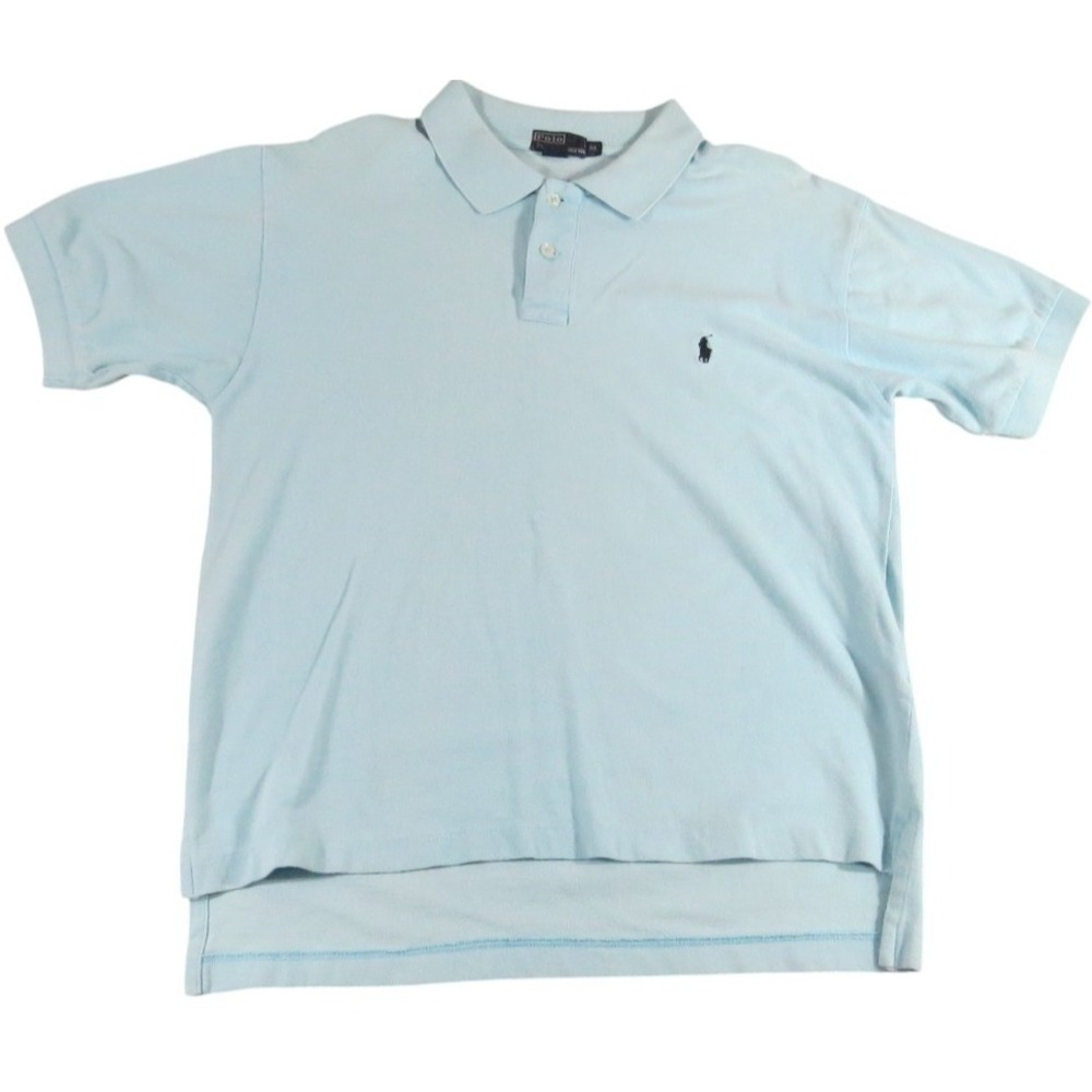 VTG 90s Polo‎ Ralph Lauren Shirt Men M Light Blue Classic Fit Pique Cotton Pony